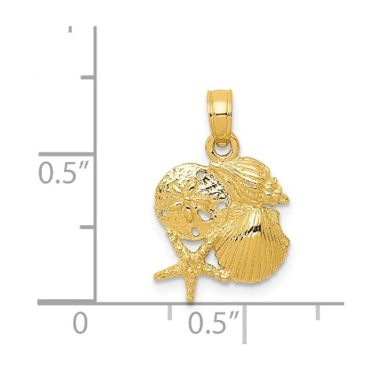 14K Yellow Gold Solid Polished Mini Shell Cluster Pendant - (A84-289)