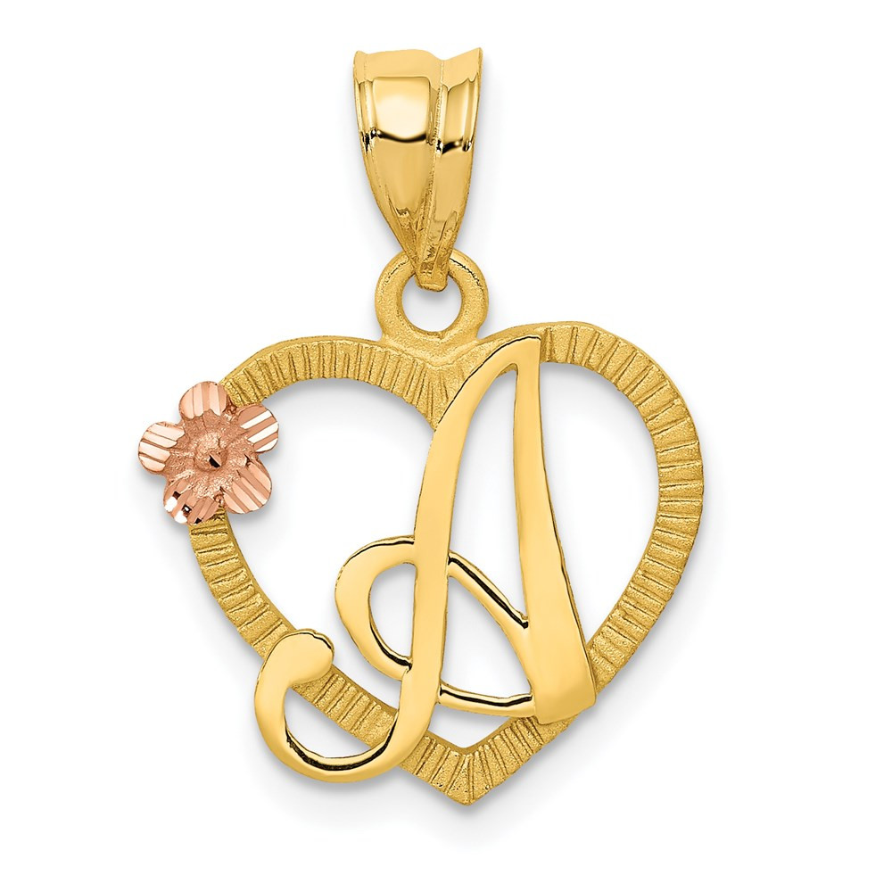 14K Two-tone Gold Initial Letter A In Heart Charm Pendant - (A84
