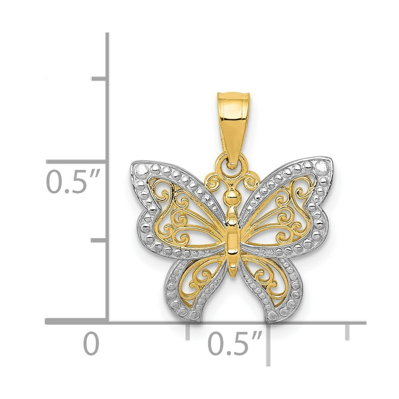 14K Yellow Gold & Rhodium Buttterfly Charm - (A84-374)