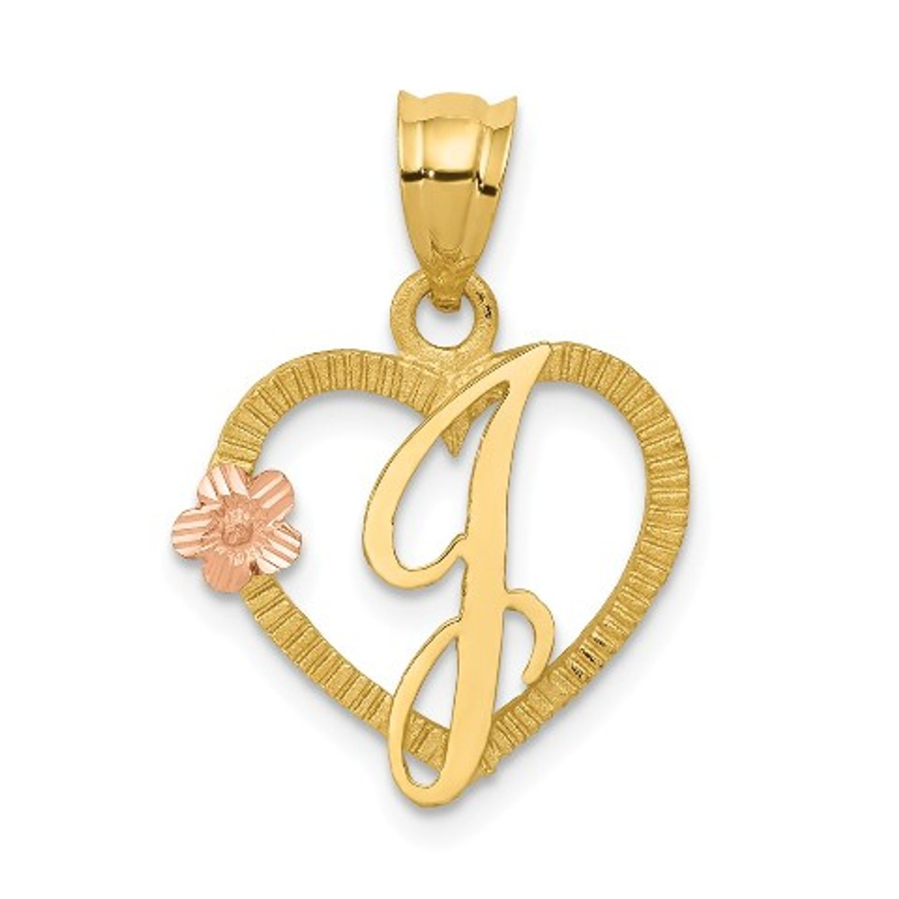 14K Two-tone Gold Initial Letter J In Heart Charm Pendant - (A84