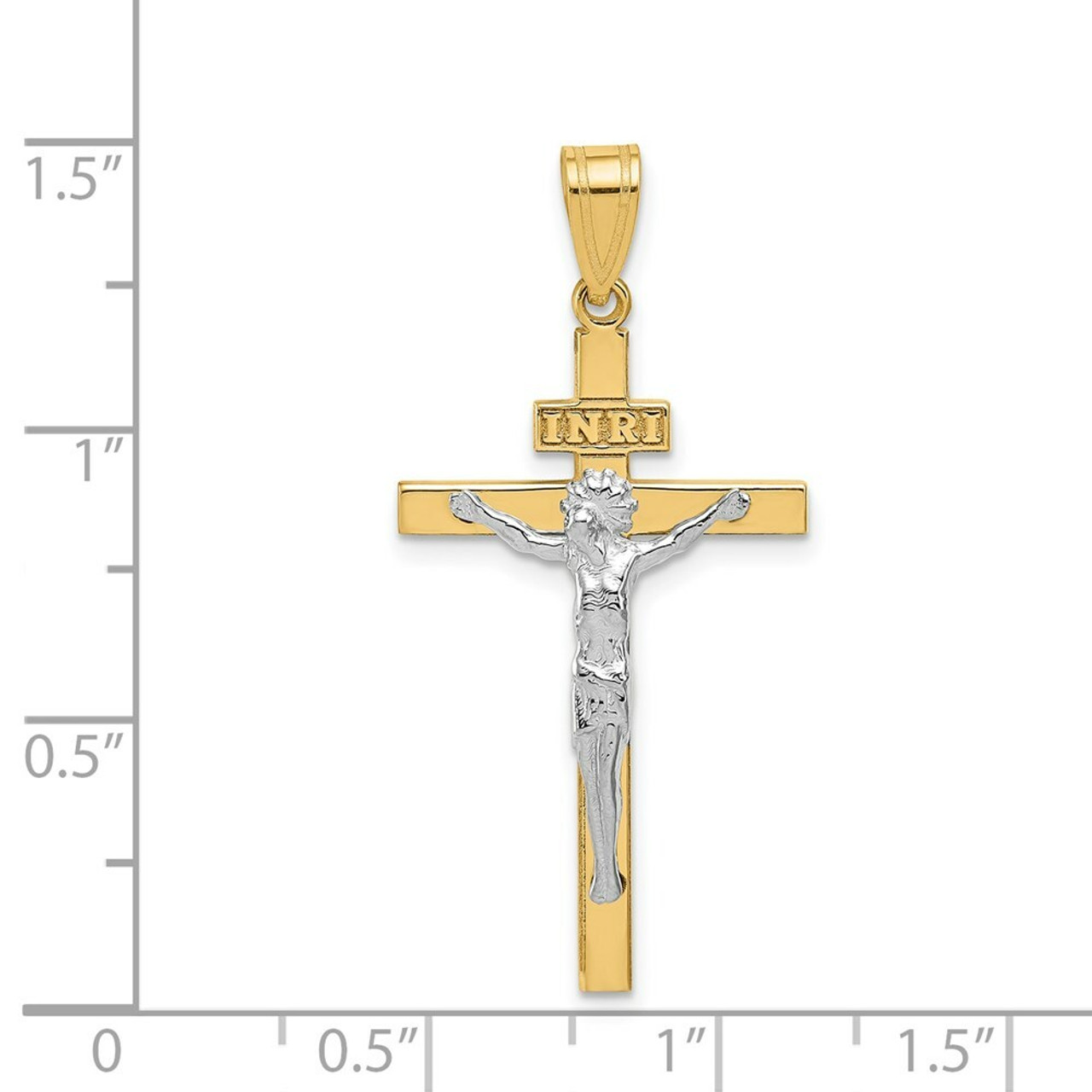 14K Two-tone Gold INRI Crucifix Pendant 37mm length - (A84-527)