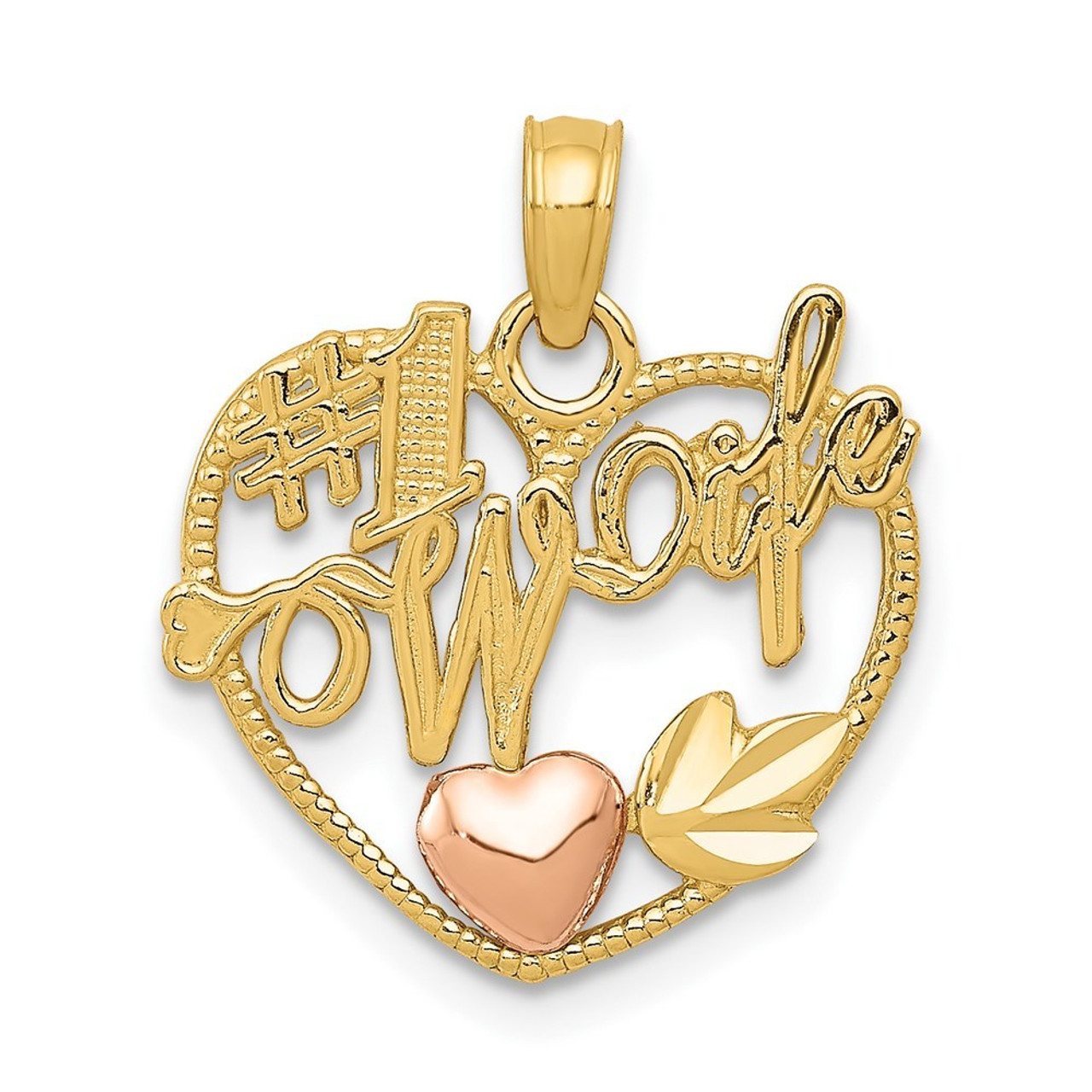 14K Two-tone Gold #1 Wife In Heart with Heart Pendant - (A84-747)