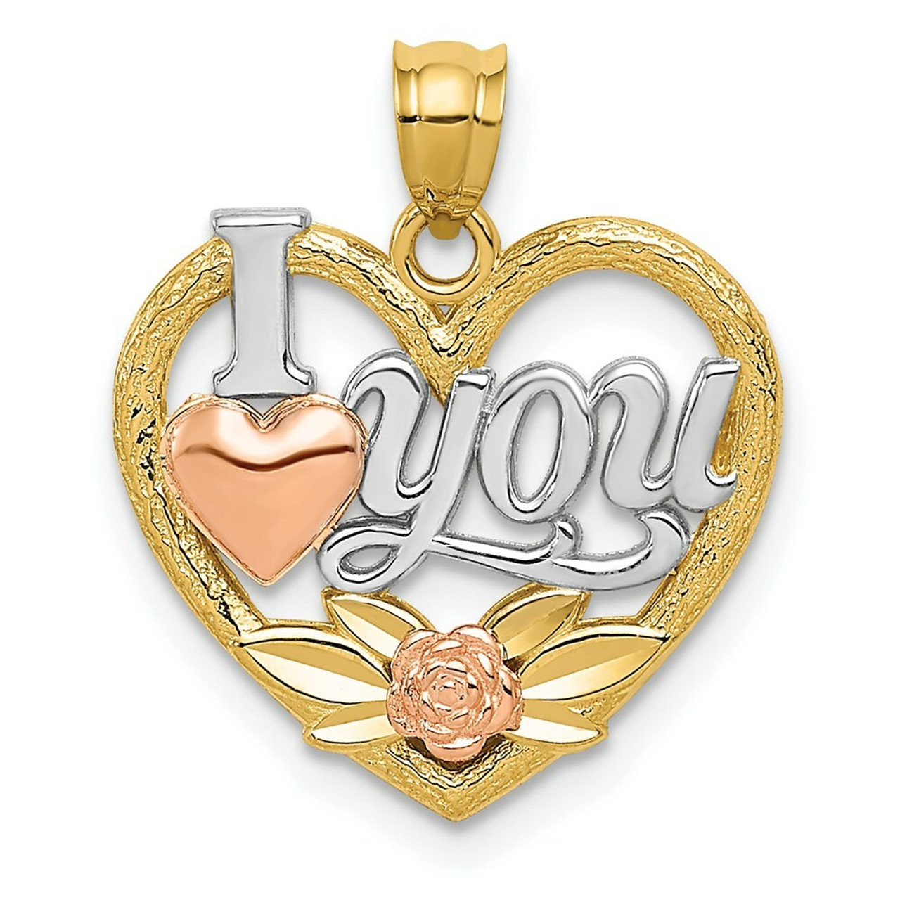14K Two-tone Gold and Rhodium I Love You Heart Pendant - (A84-755)