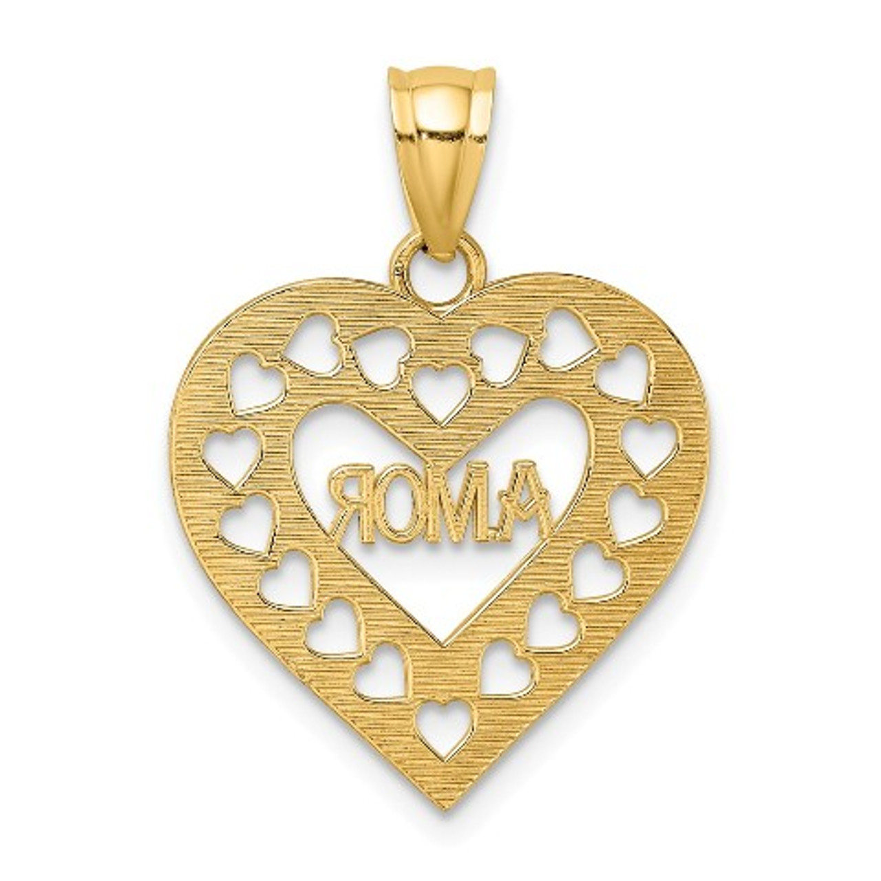 14K Yellow Gold Amor In Cutout Heart Charm Pendant - (A85-121)