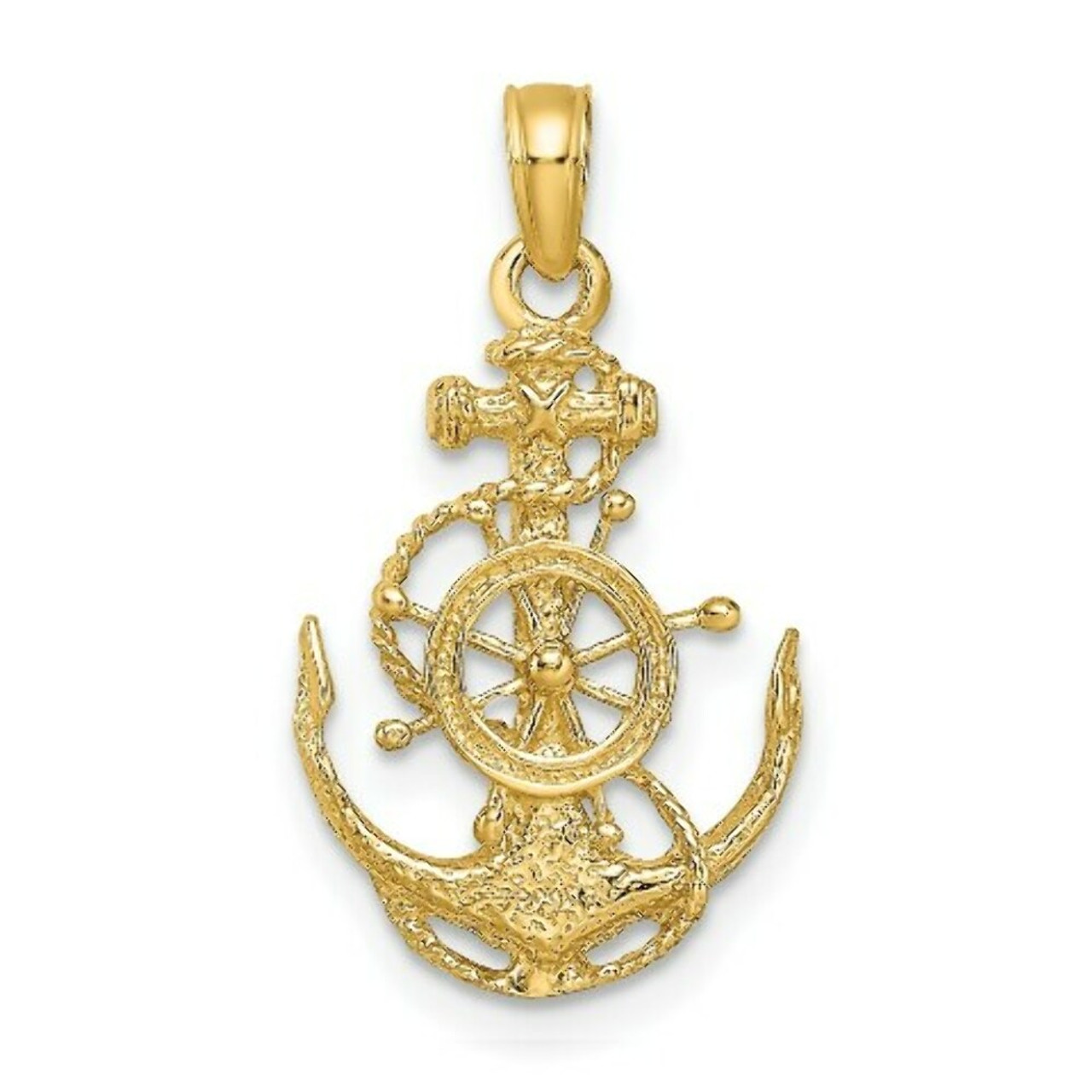 14K Yellow Gold Small Anchor with Wheel Pendant - (A85-302)