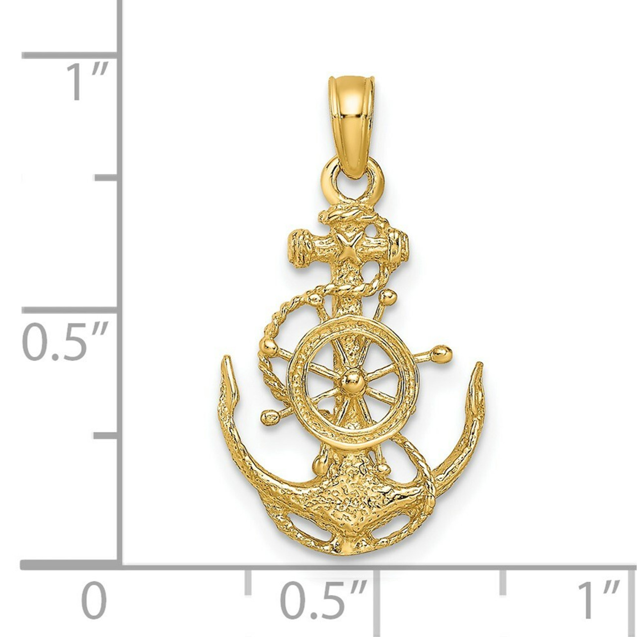 14K Yellow Gold Small Anchor with Wheel Pendant - (A85-302)