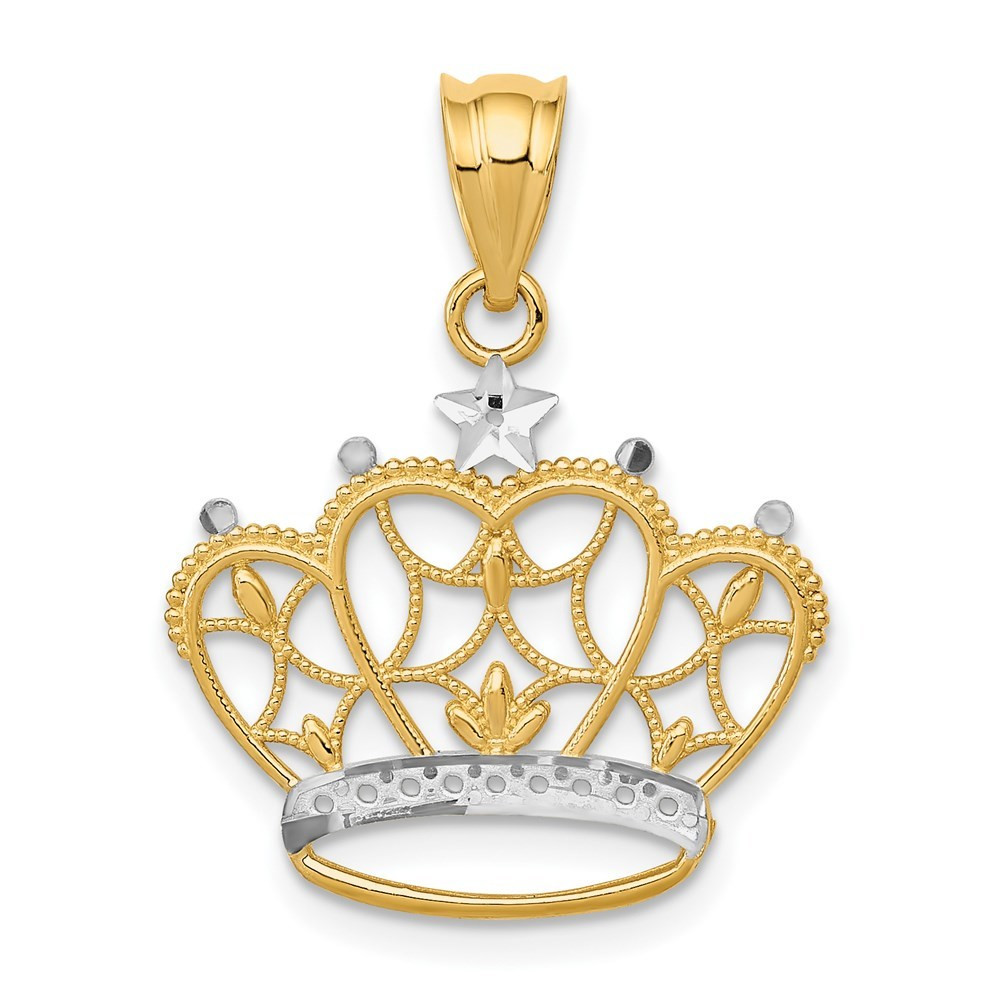 ミュージシャン CROWN NECKLACE GOLD 14K Yellow Gold & Rhodium Crown Pendant - (A85-598) - Roy Rose Jewelry