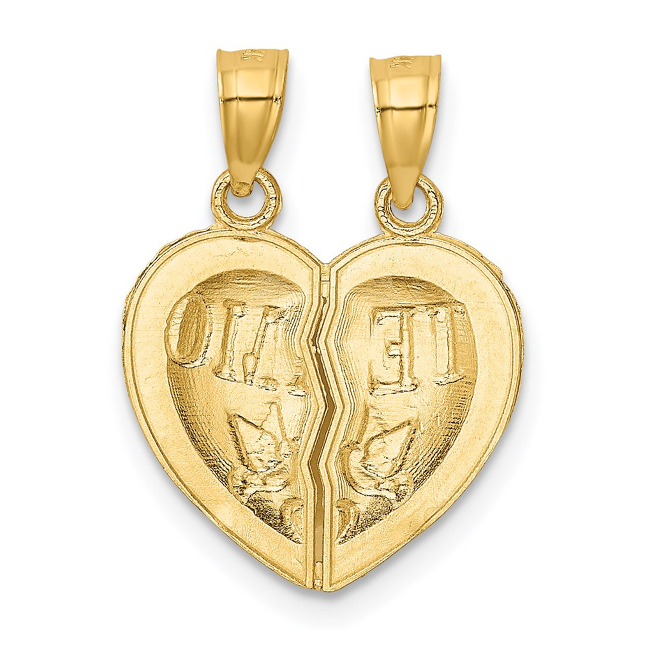 14k Yellow Gold Break Apart Diamond-cut Te Amo Heart Pendant - (A85-980)