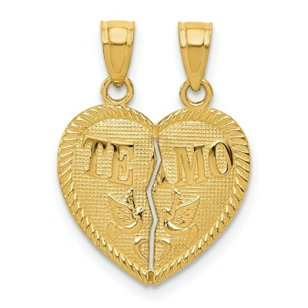 14k Yellow Gold Break Apart Diamond-cut Te Amo Heart Pendant - (A85-980)