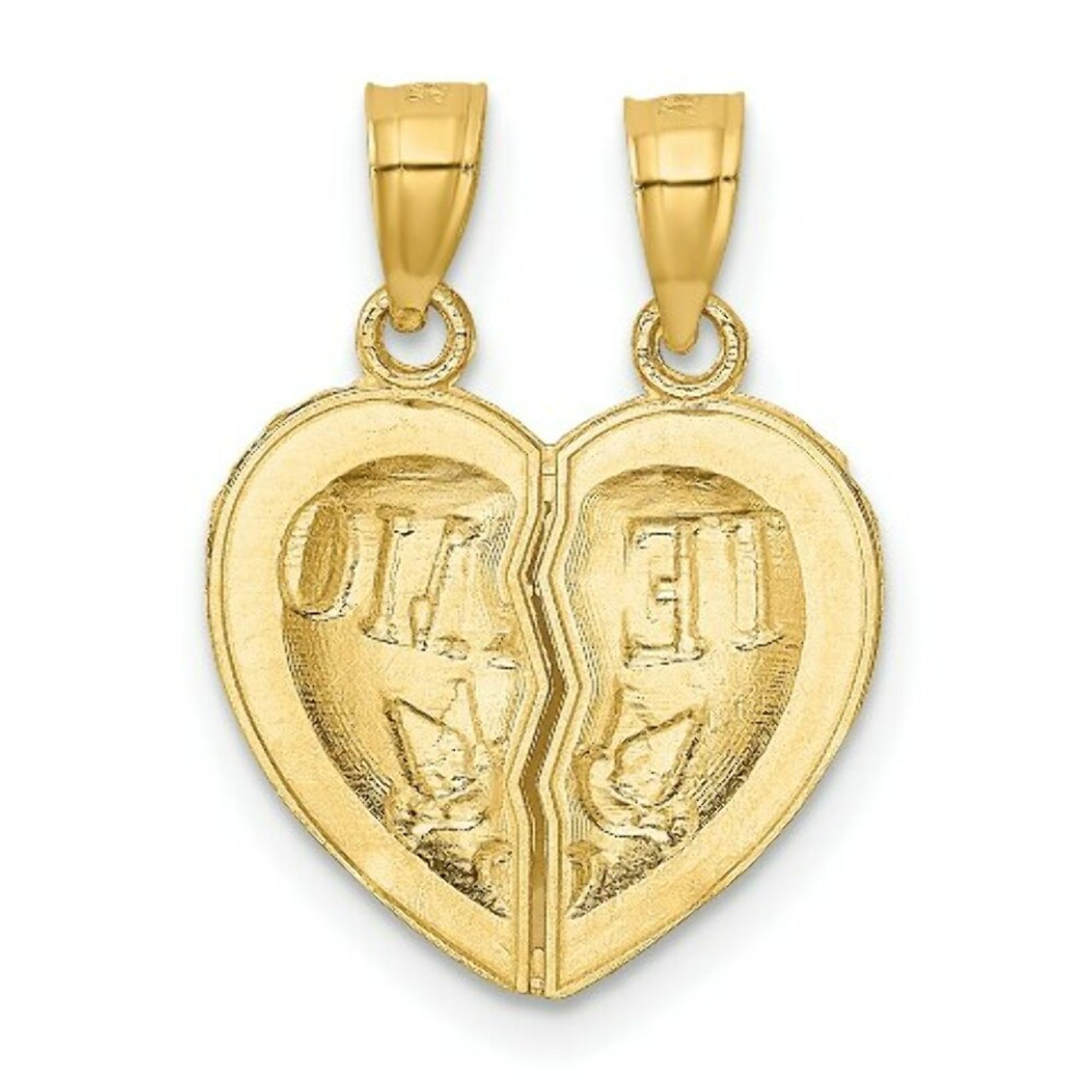 14k Yellow Gold Break Apart Diamond-cut Te Amo Heart Pendant - (A85-980)