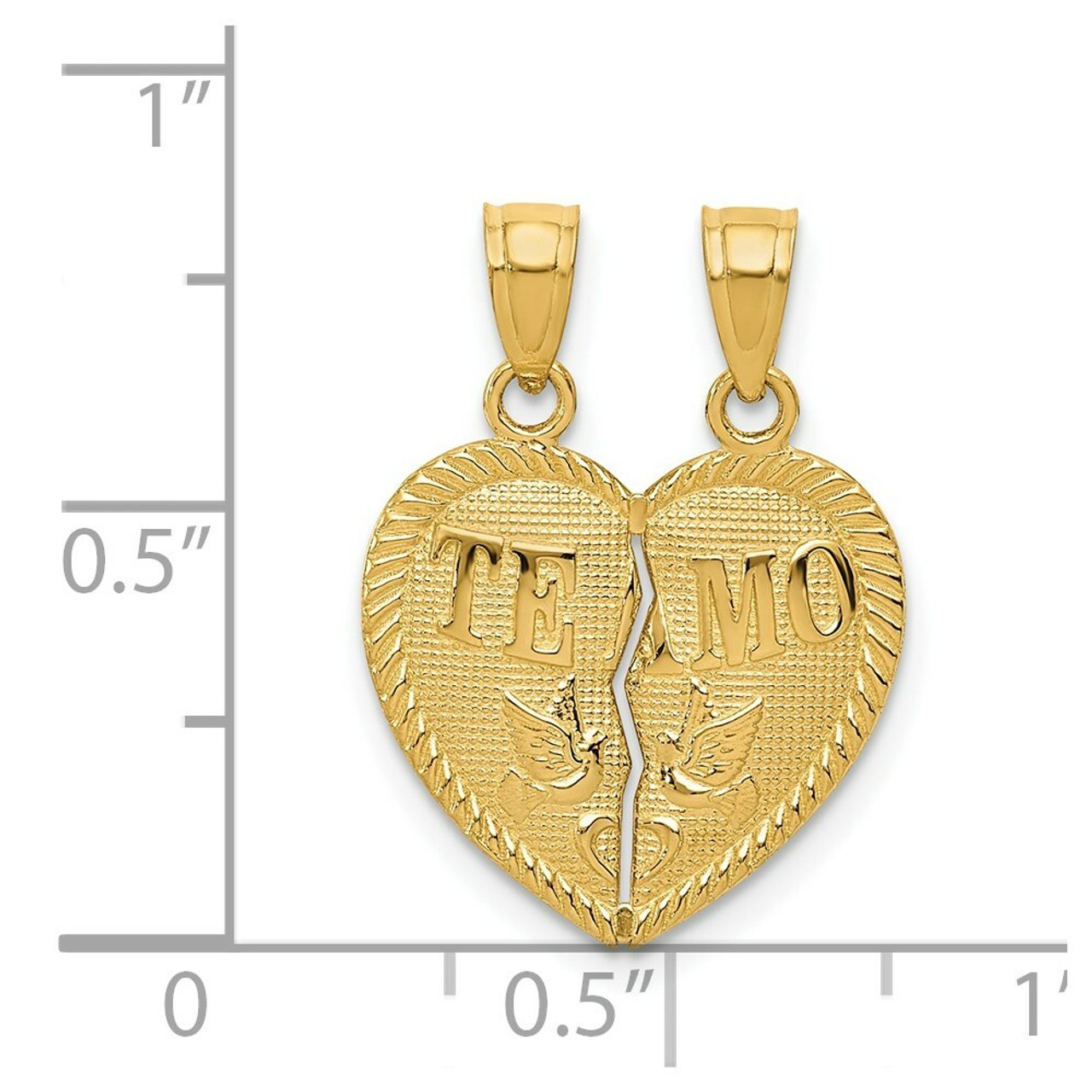 14k Yellow Gold Break Apart Diamond-cut Te Amo Heart Pendant - (A85-980)