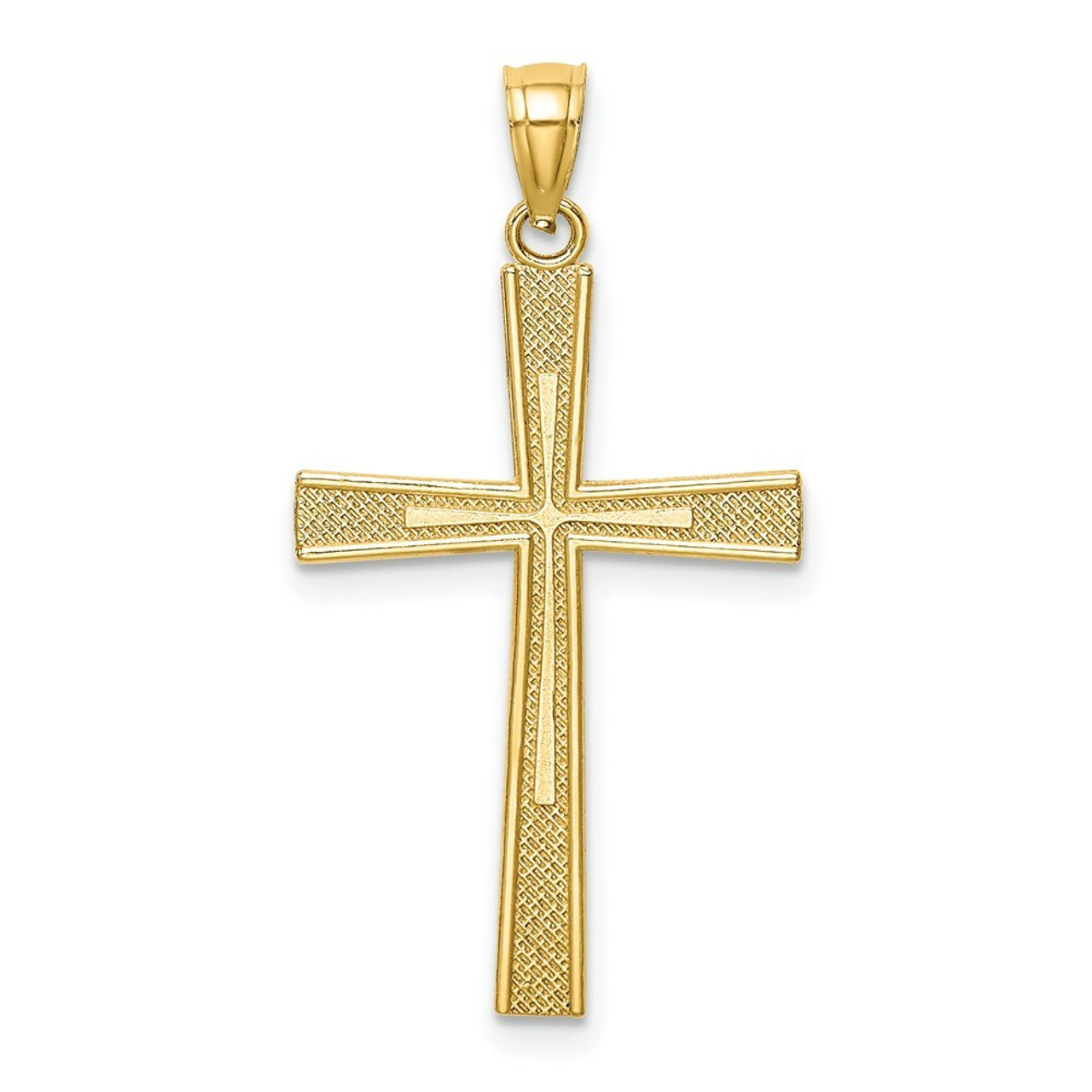 14k Yellow Gold Reversible Satin Diamond-cut Cross Pendant - (A85-996)