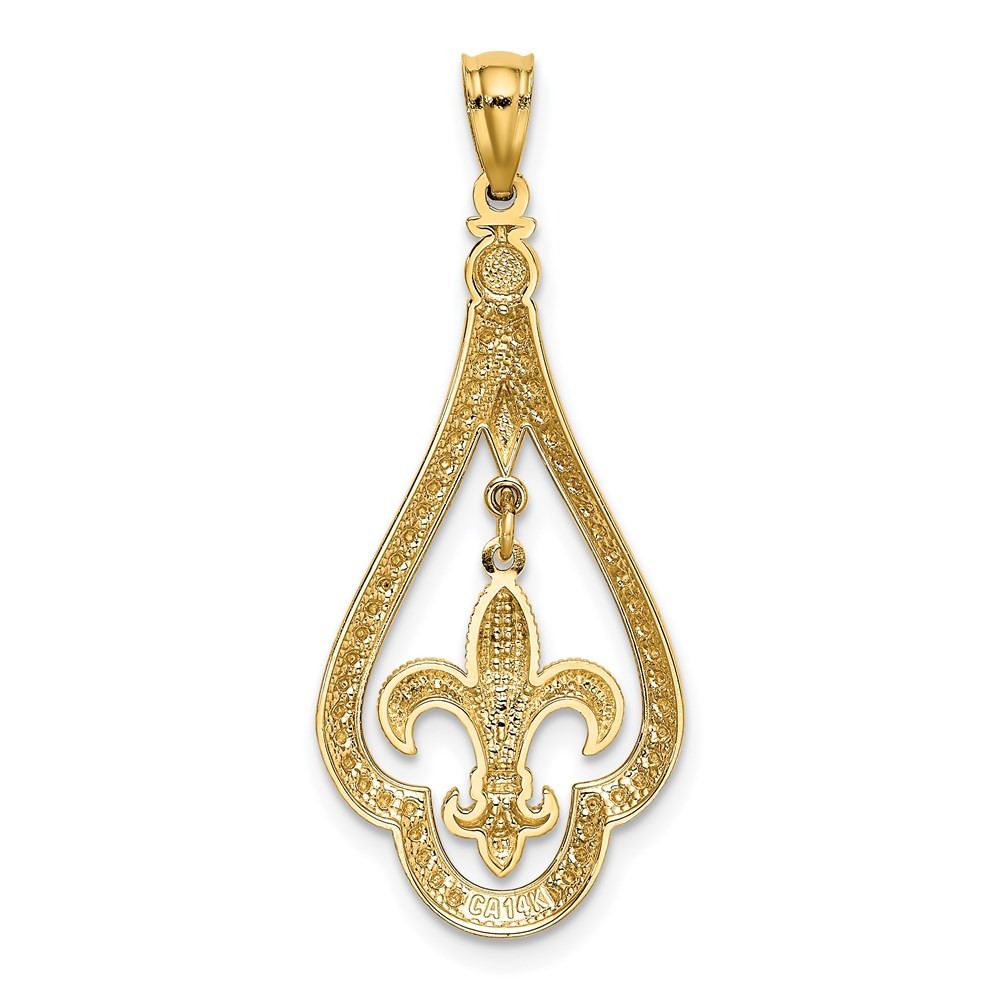14k Yellow Gold Diamond-cut Polished Fleur de Lis Dangle Pendant - (A85-998)