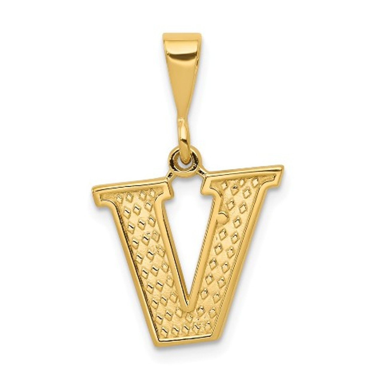 14K Yellow Gold Initial Letter V Charm Pendant - (A86-791)