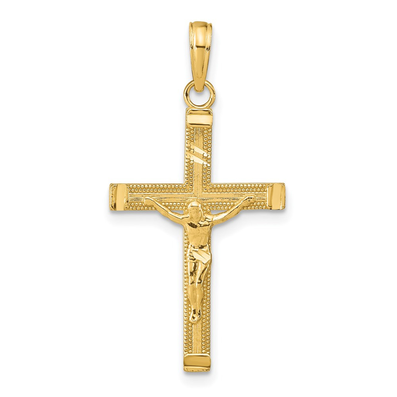 14K Yellow Gold Diamond-cut Fancy Tipped Crucifix Pendant - (A86