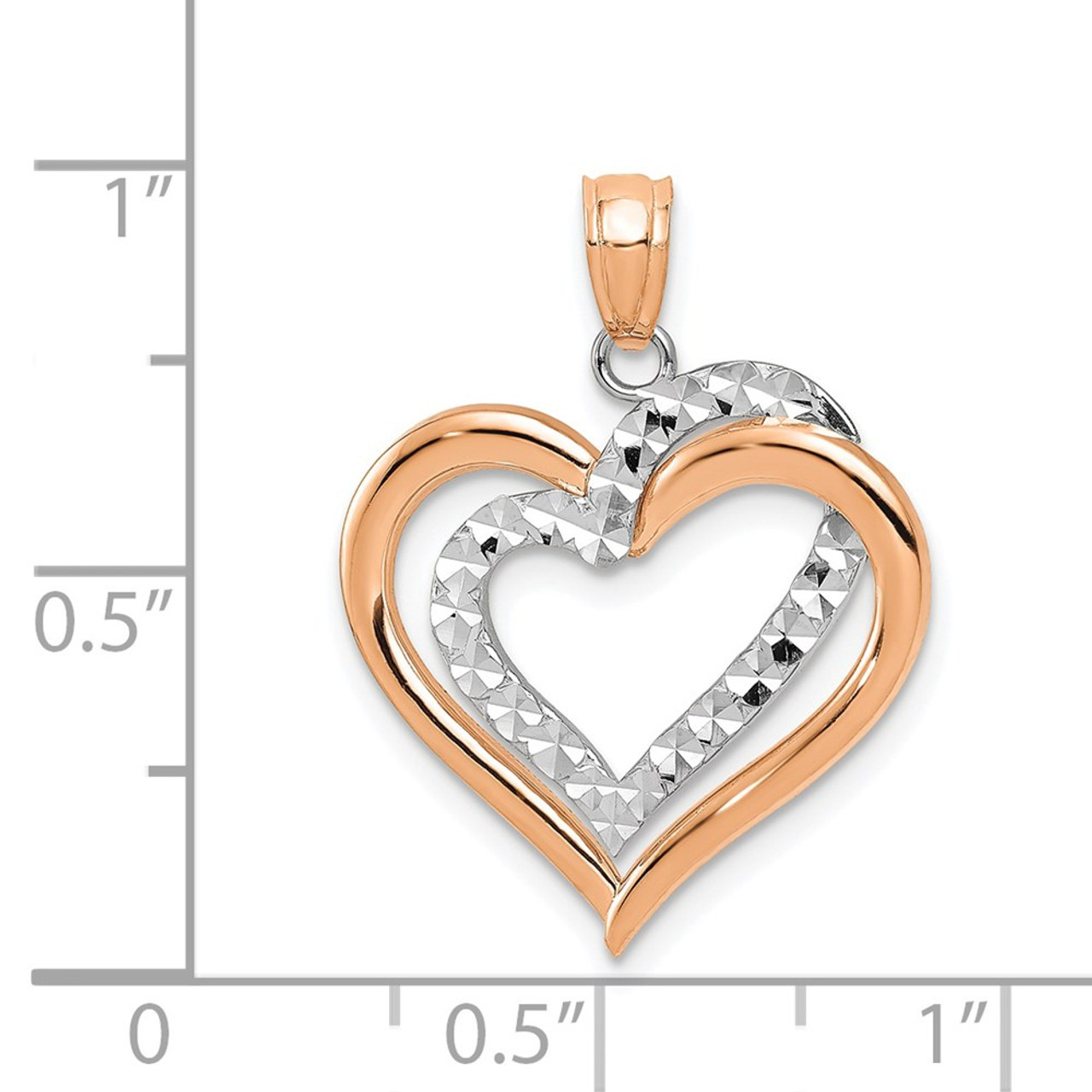 14K Rose Gold & White Gold Diamond-cut Heart Pendant - (A86-945)