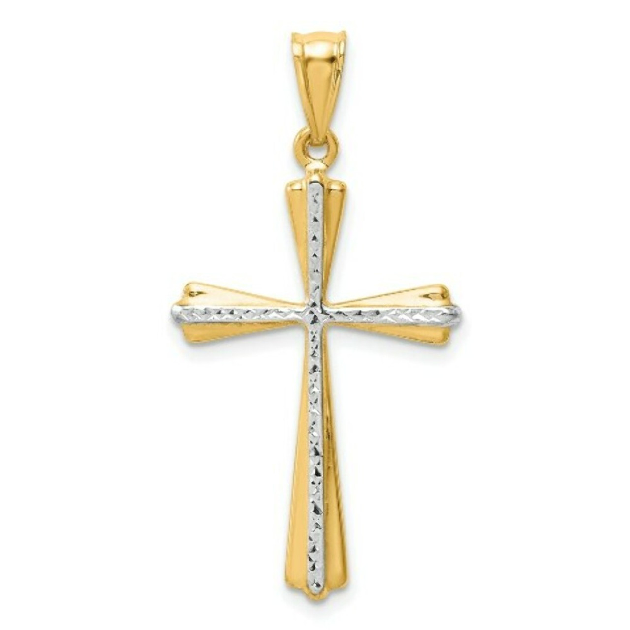 14K Yellow Gold Rhodium Diamond-cut Cross Pendant 30mm length - (A87-175)