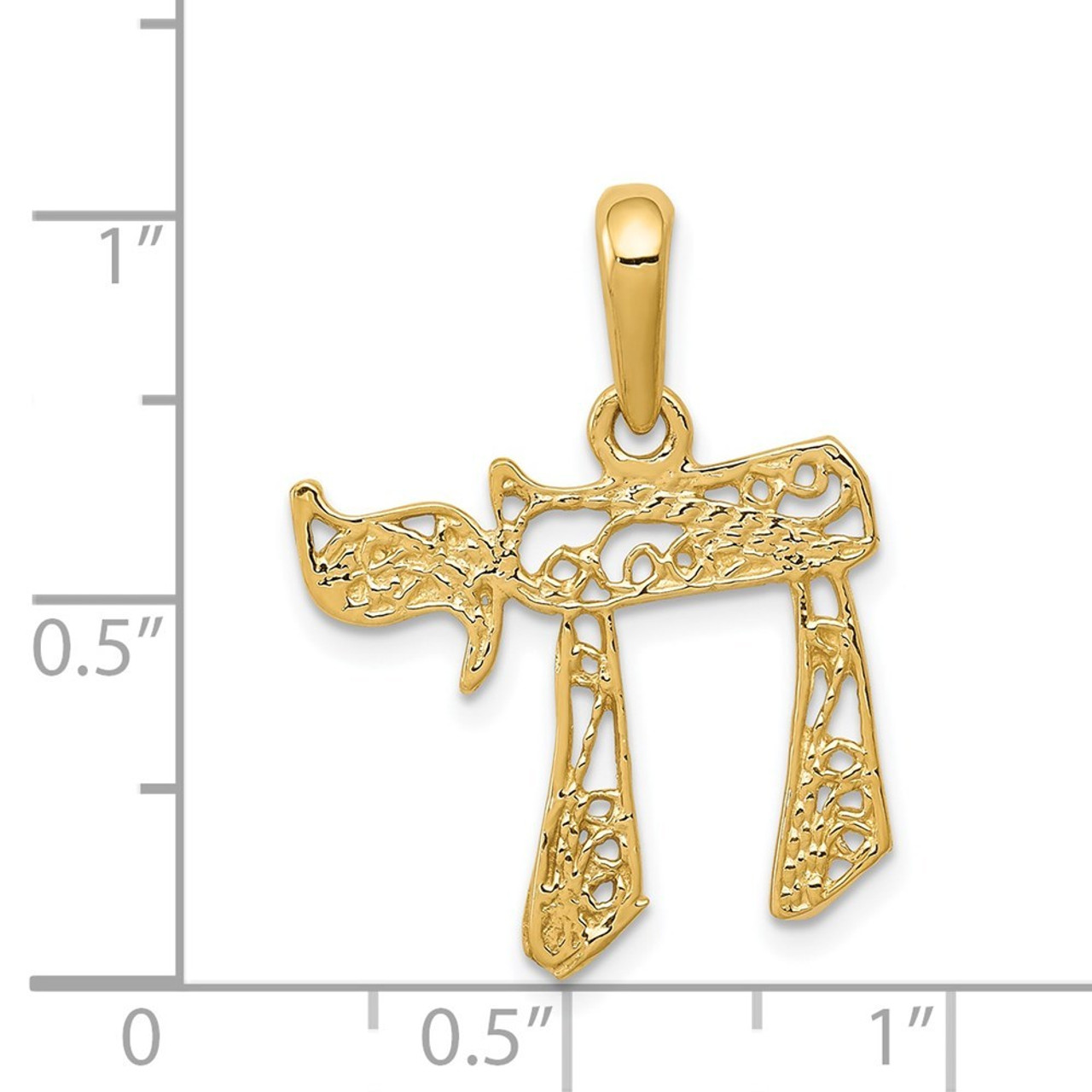 14K Yellow Gold Filigree Chai Pendant - (A87-221)