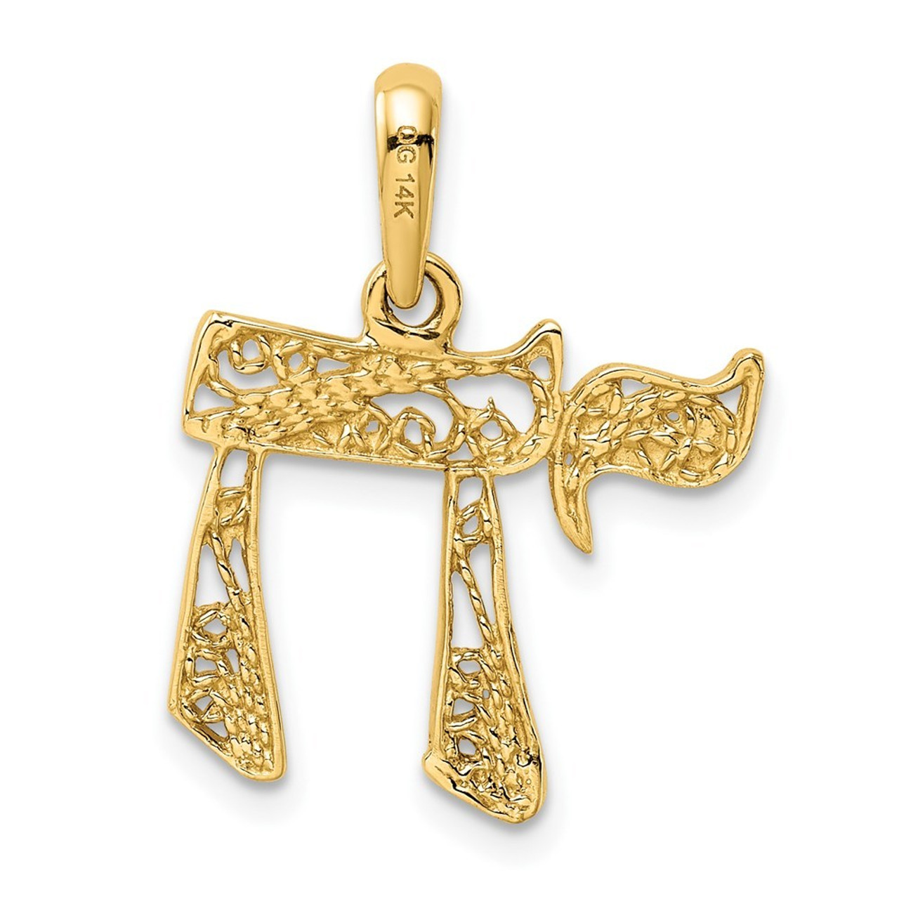 14K Yellow Gold Filigree Chai Pendant - (A87-221)