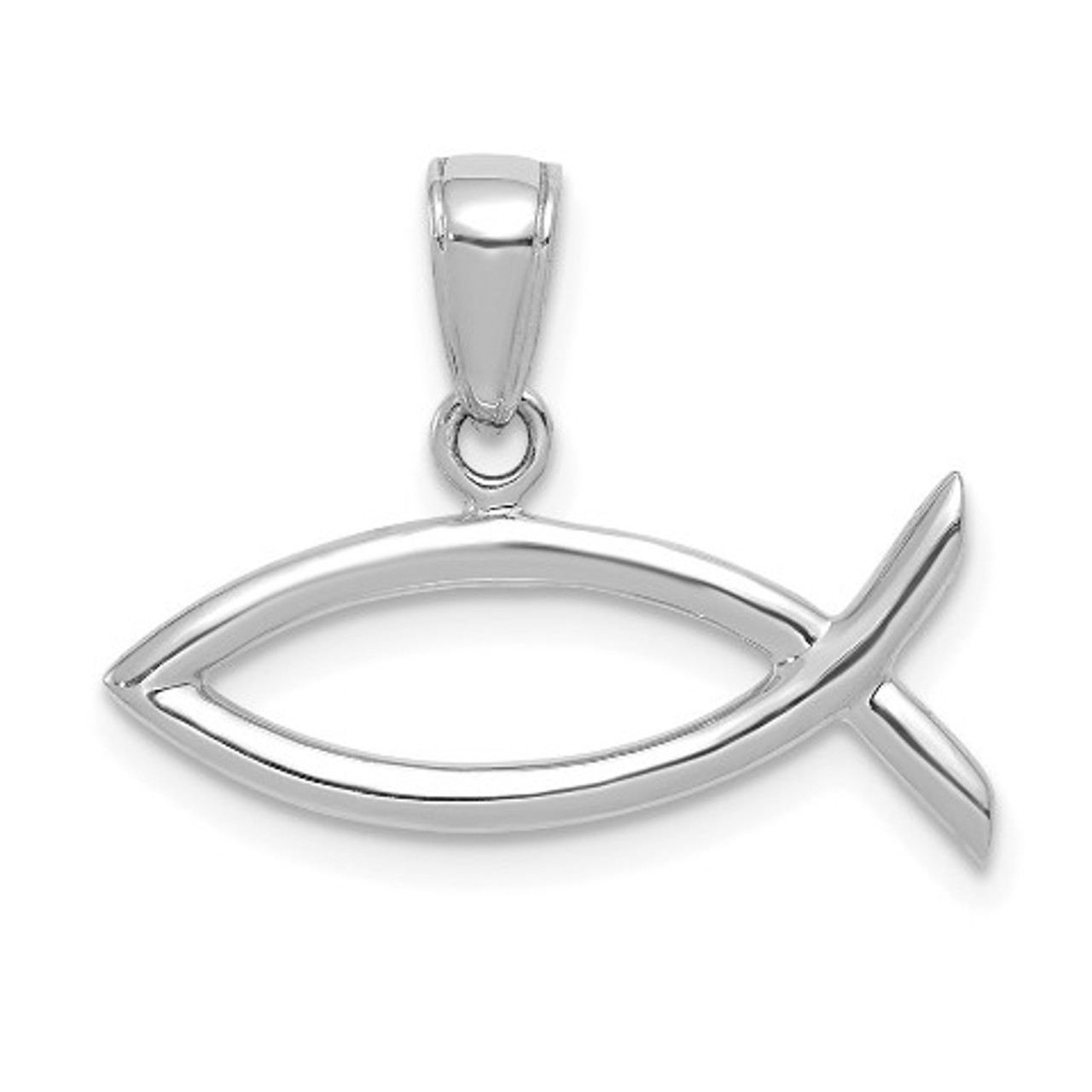 14k White Gold Ichthus Fish Pendant - (A90-164)