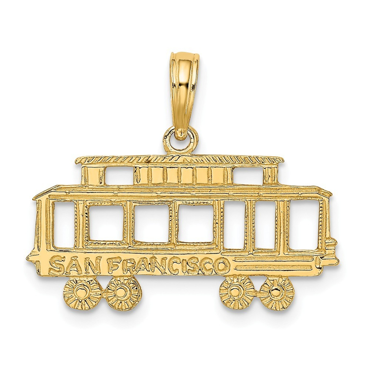 14K Yellow Gold San Francisco Cable Car Charm Pendant - (A90-798)
