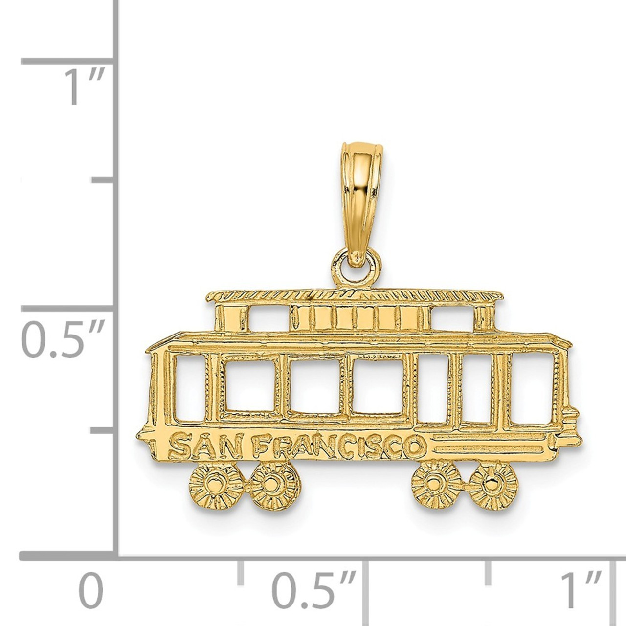 14K Yellow Gold San Francisco Cable Car Charm Pendant - (A90-798)