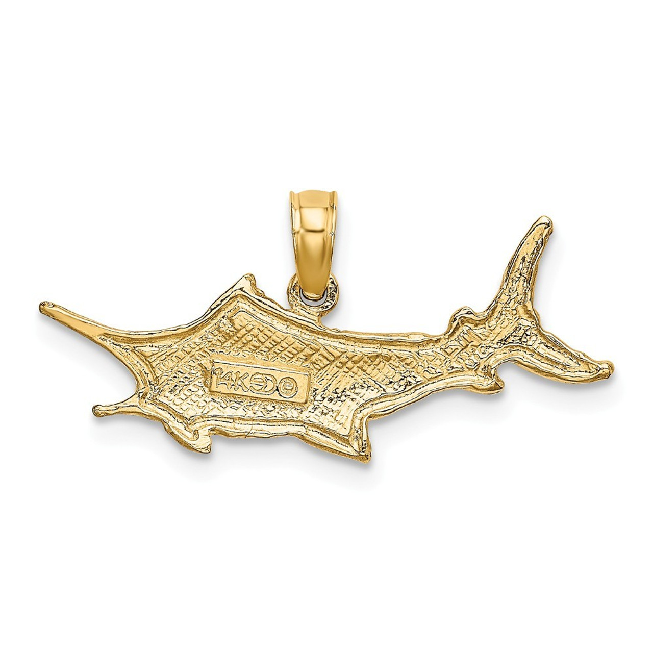 14K Yellow Gold Textured & 2-D Marlin Fish Charm Pendant - (A91-986)
