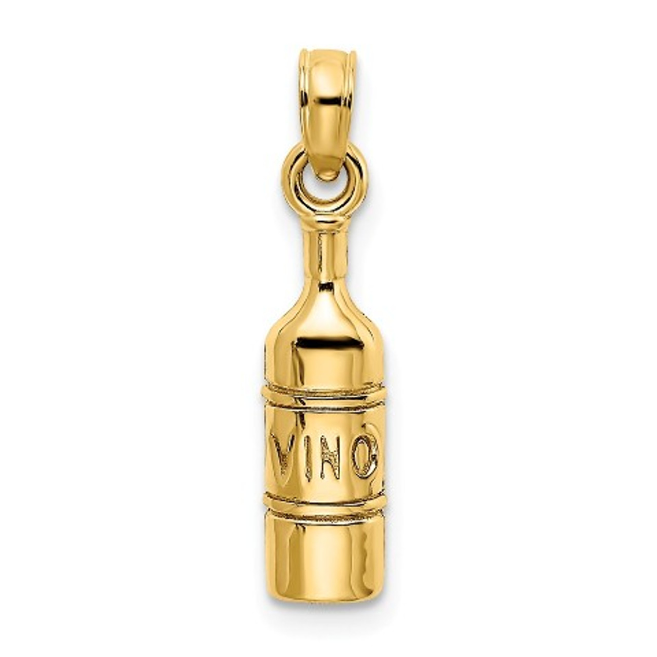 14K Yellow Gold 2-D Wine Bottle Charm Pendant - (A92-128)