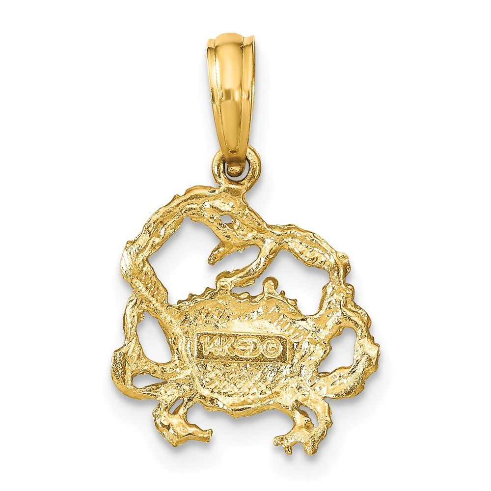 14K Yellow Gold 2-D Textured Crab Charm Pendant - (A92-372) - Roy