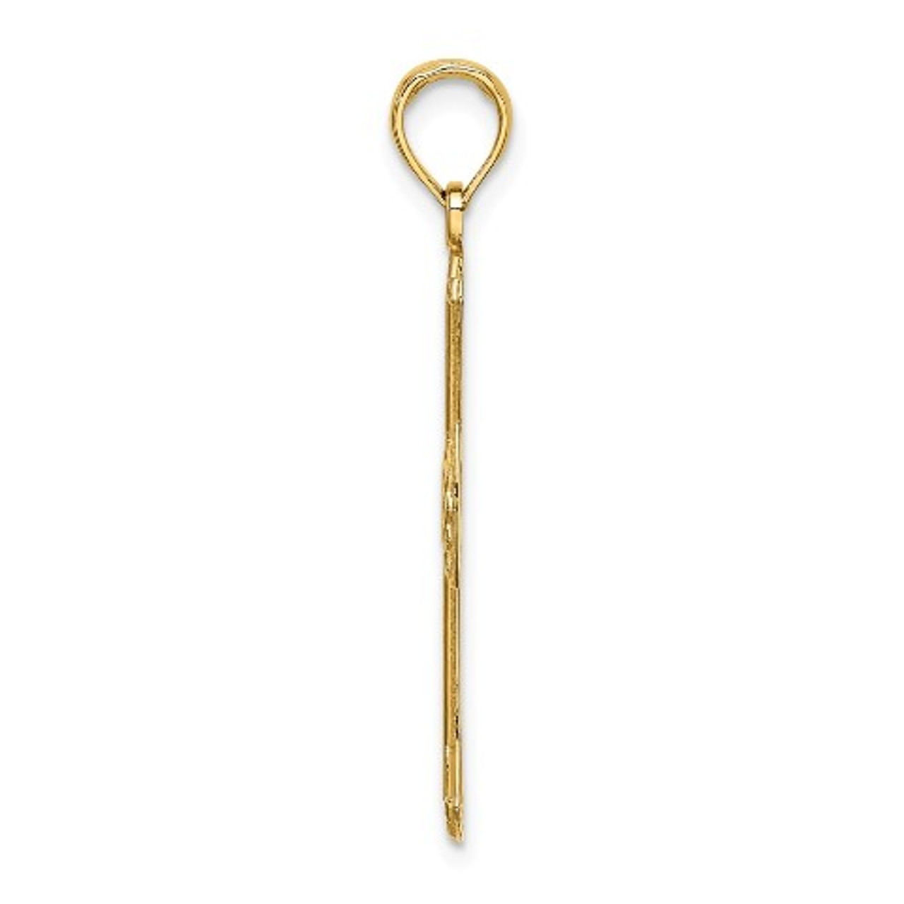 14K Yellow Gold Textured and Cutout Cross Charm Pendant - (A92-992)