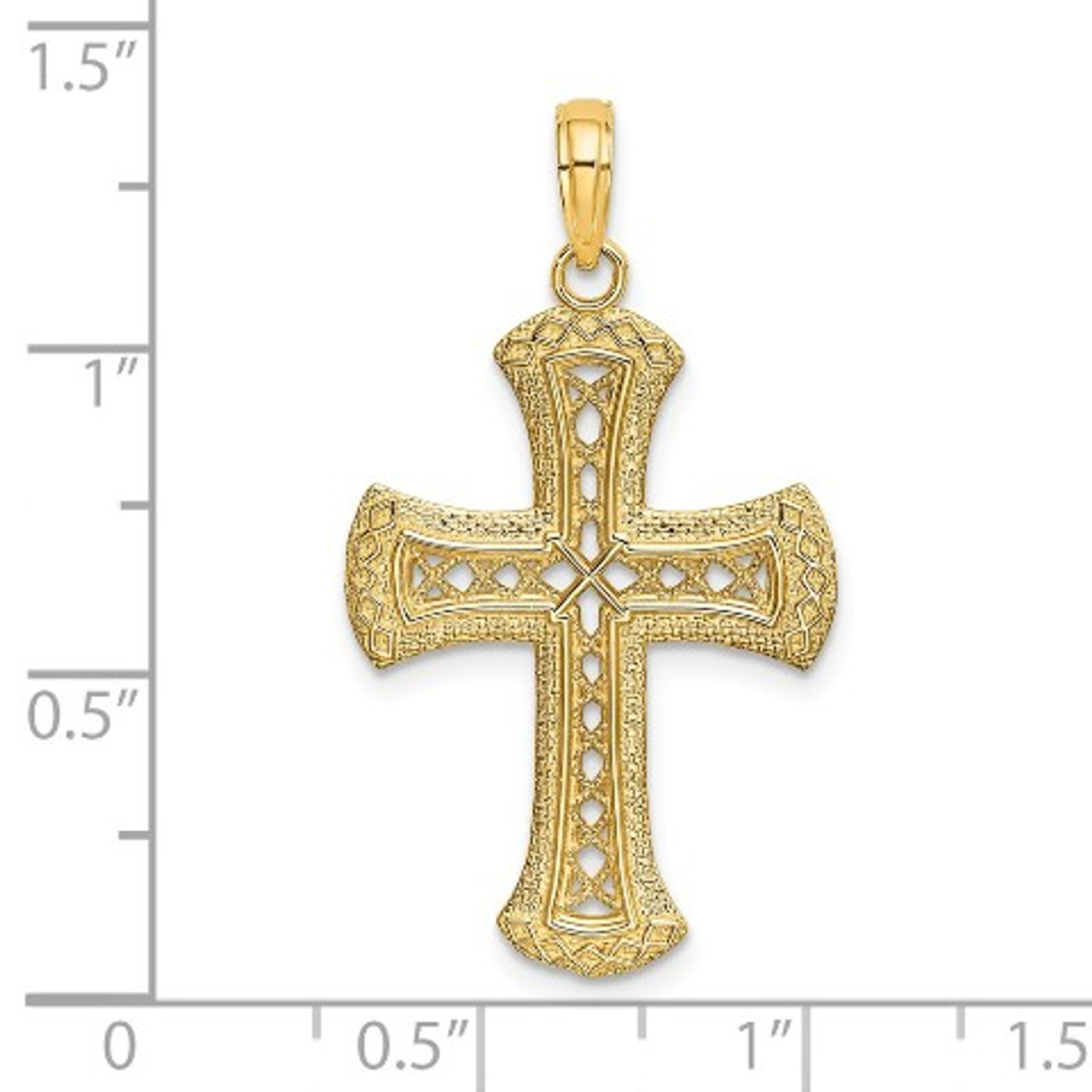 14K Yellow Gold Textured and Cutout Cross Charm Pendant - (A92-992)