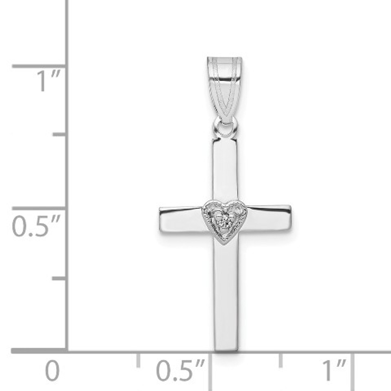 14K White Gold Diamond Accent Heart Cross Pendant - (A97-216)
