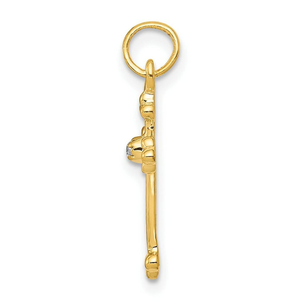 14K Yellow Gold Small Diamond Accent Budded Cross Pendant - (A97-247)