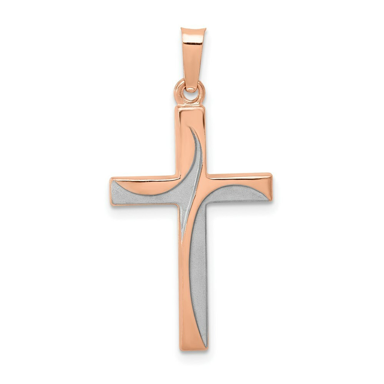 14K Rose Gold Rhodium Hollow Cross Pendant - (B11-316)