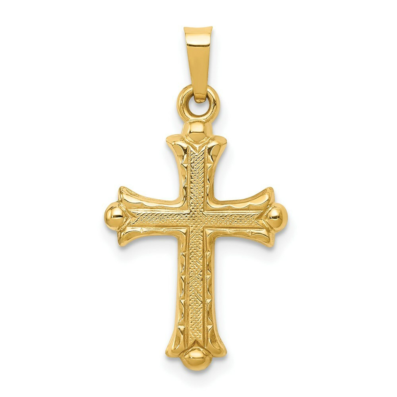 14K Yellow Gold Hollow Fleur De Lis Cross Pendant - (B11-419)