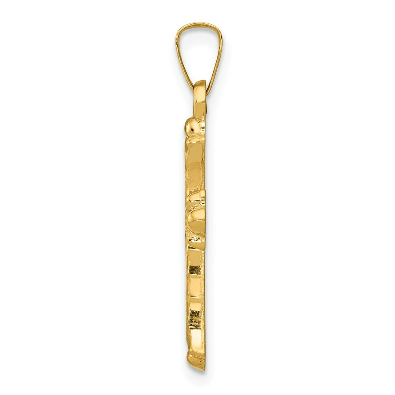 14K Yellow Gold Hollow Fleur De Lis Cross Pendant - (B11-419)