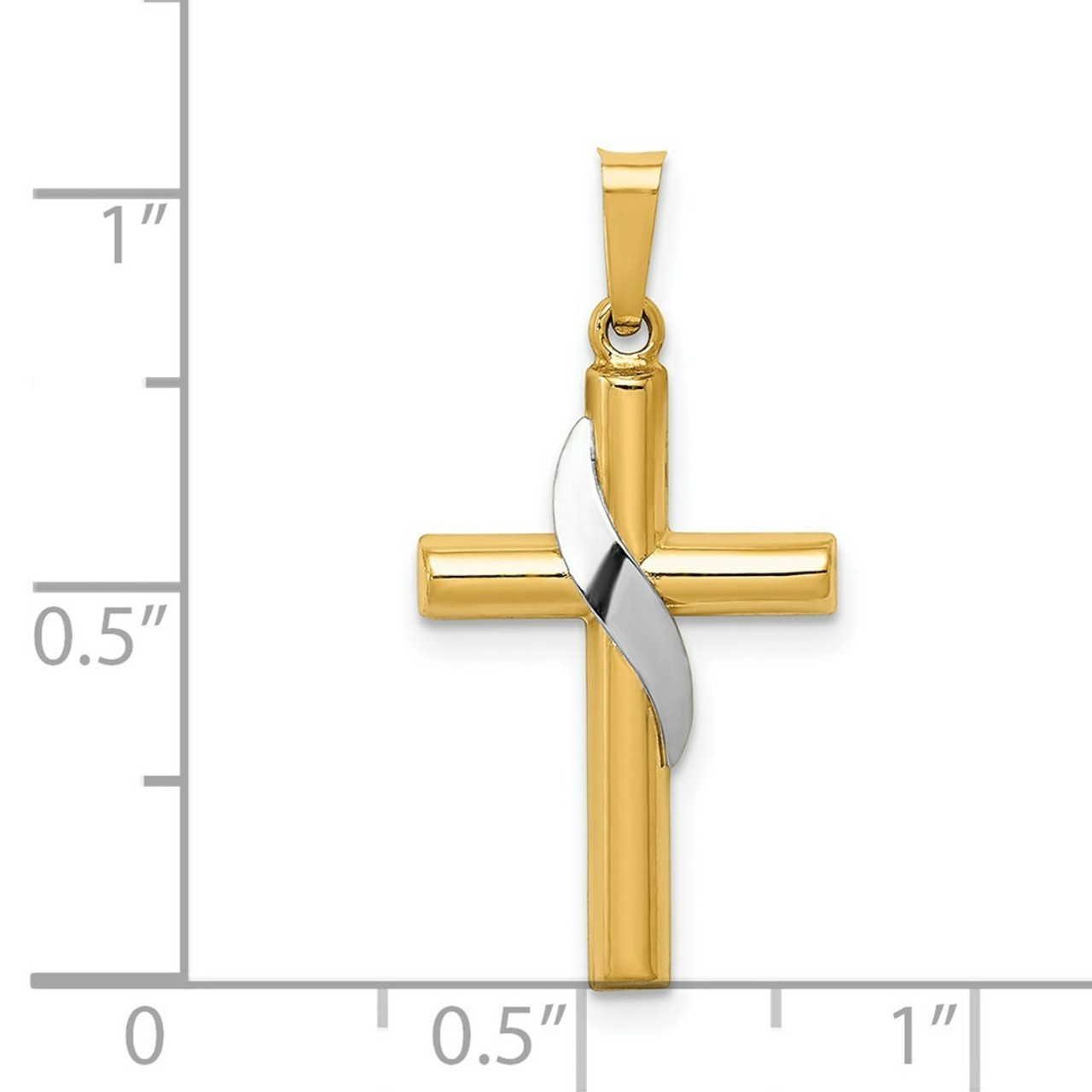 14K Two-tone Gold Hollow Cross Charm - (B11-479)