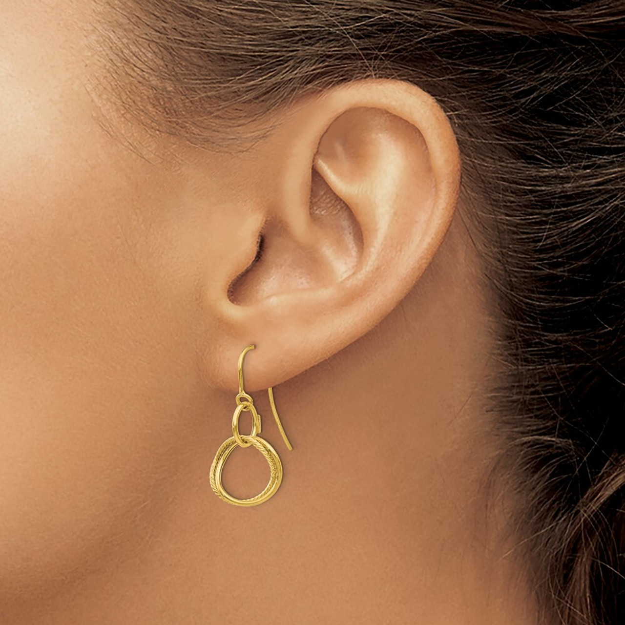 14K Yellow Gold Small Twisted Circle Shepherd Hook Earrings - (B39-540)