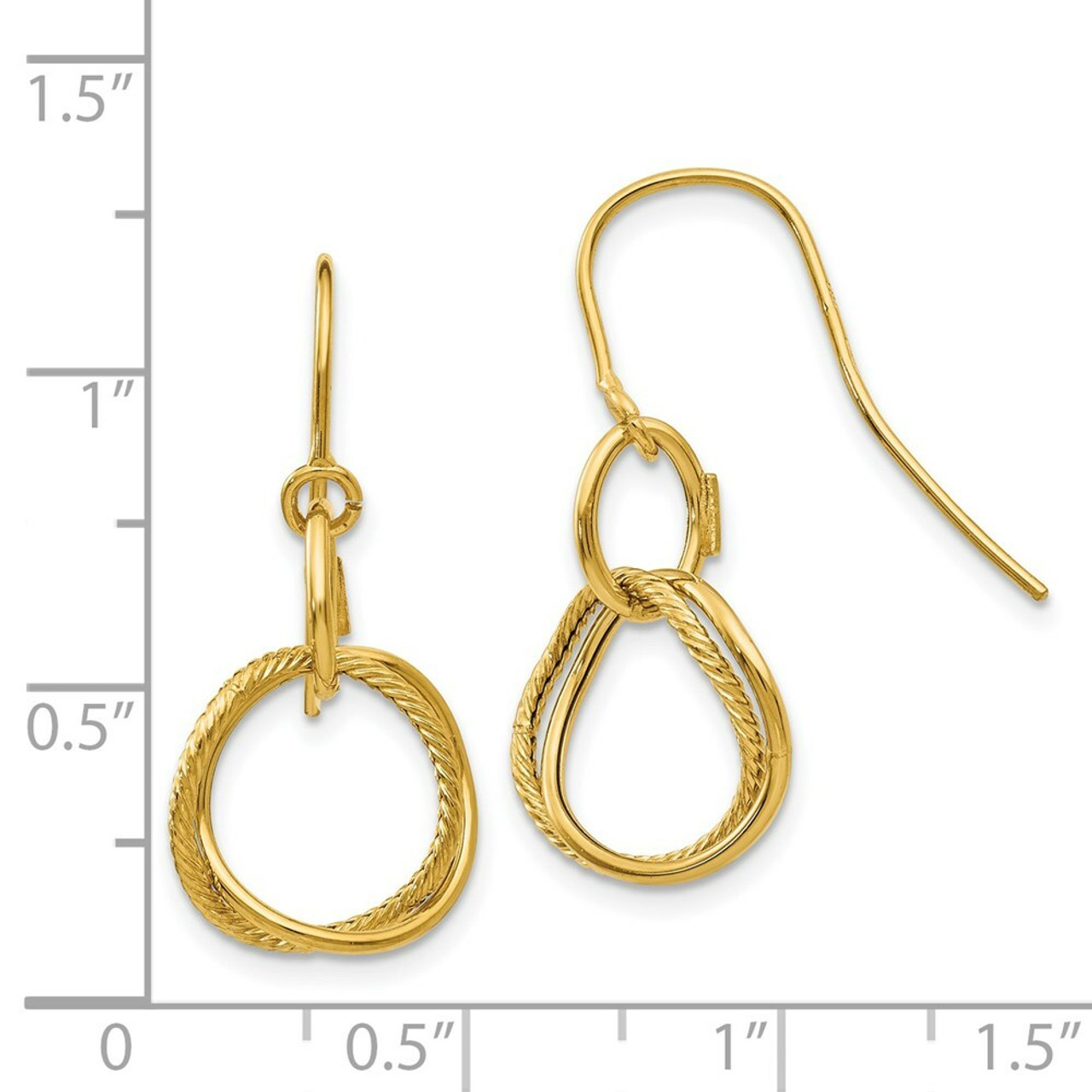14K Yellow Gold Small Twisted Circle Shepherd Hook Earrings - (B39-540)