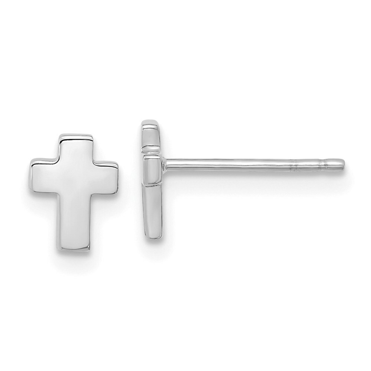 14k White Gold Polished Cross Post Earrings - (B41-674)
