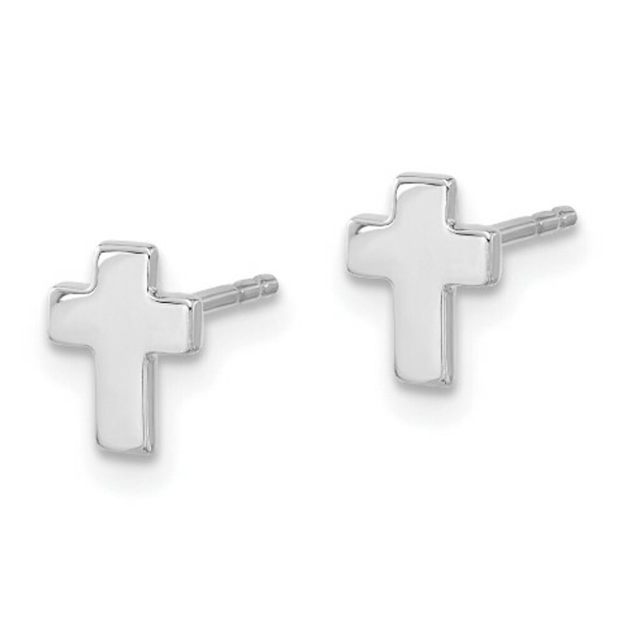 14k White Gold Polished Cross Post Earrings - (B41-674)