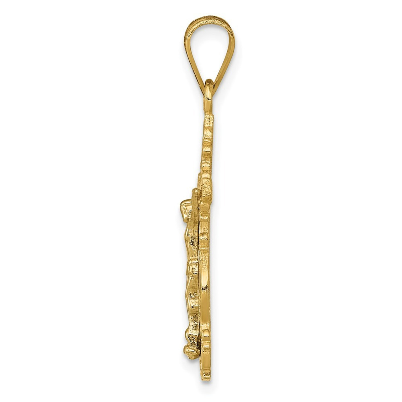14K Two-tone Gold Small Narrow Cross with Crucifix Pendant - (A83-542)