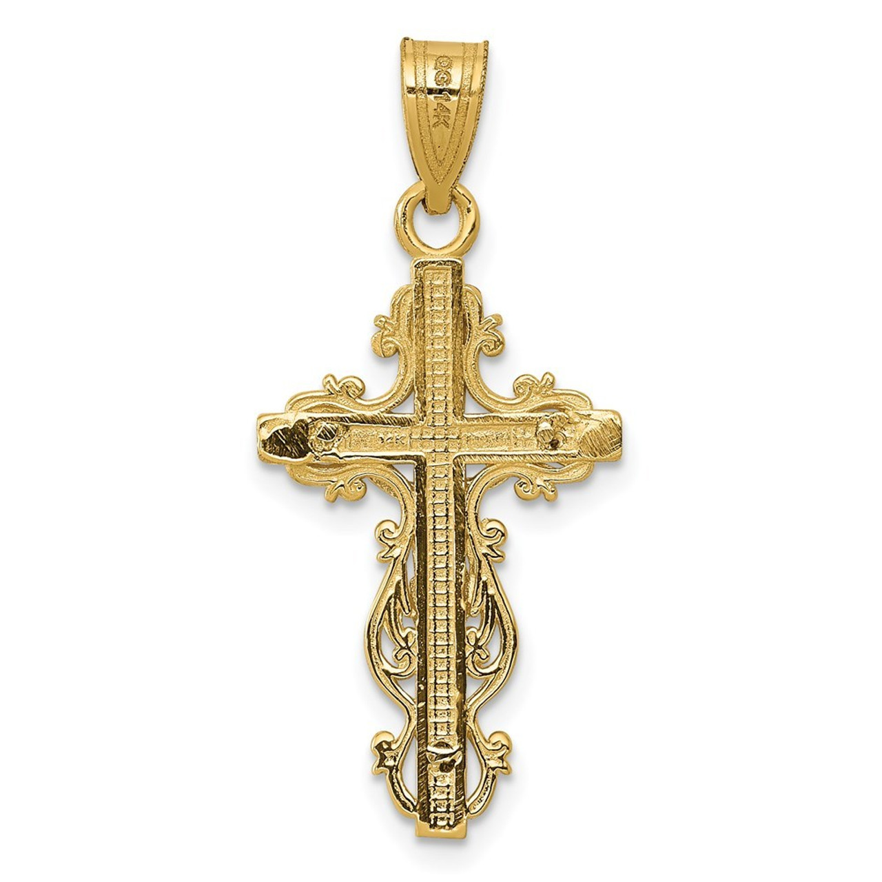 14K Two-tone Gold Small Narrow Cross with Crucifix Pendant - (A83-542)