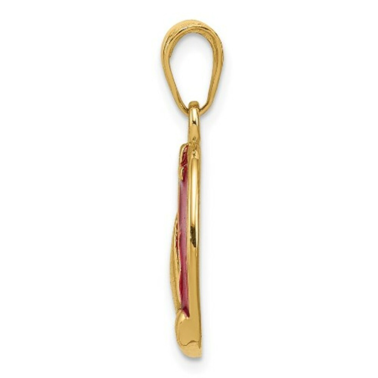 14K Yellow Gold Red Translucent Acrylic Praying Hands and Cross Pendant - (A83-578)