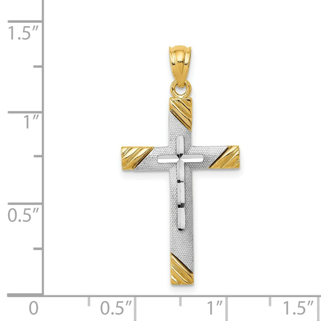 14K Yellow Gold Yellow Gold Rhodium Plated Cross Pendant - (A84-118)