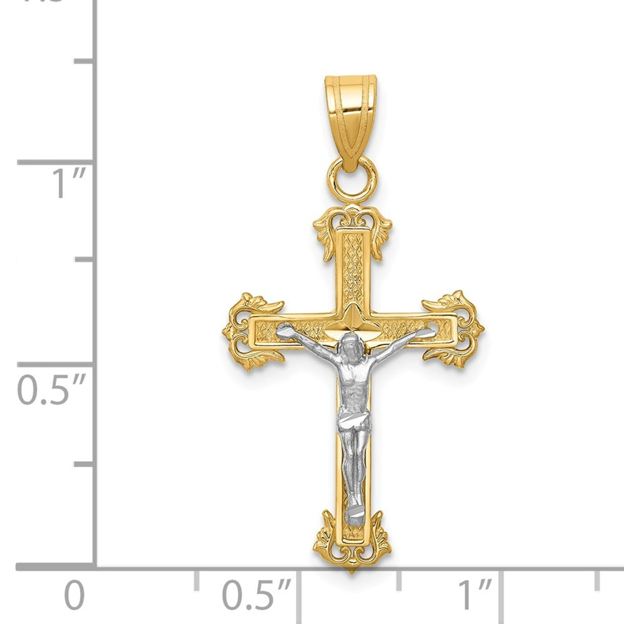 14K Two-tone Gold Diamond-cut Crucifix Pendant 33mm length - (A84-508)