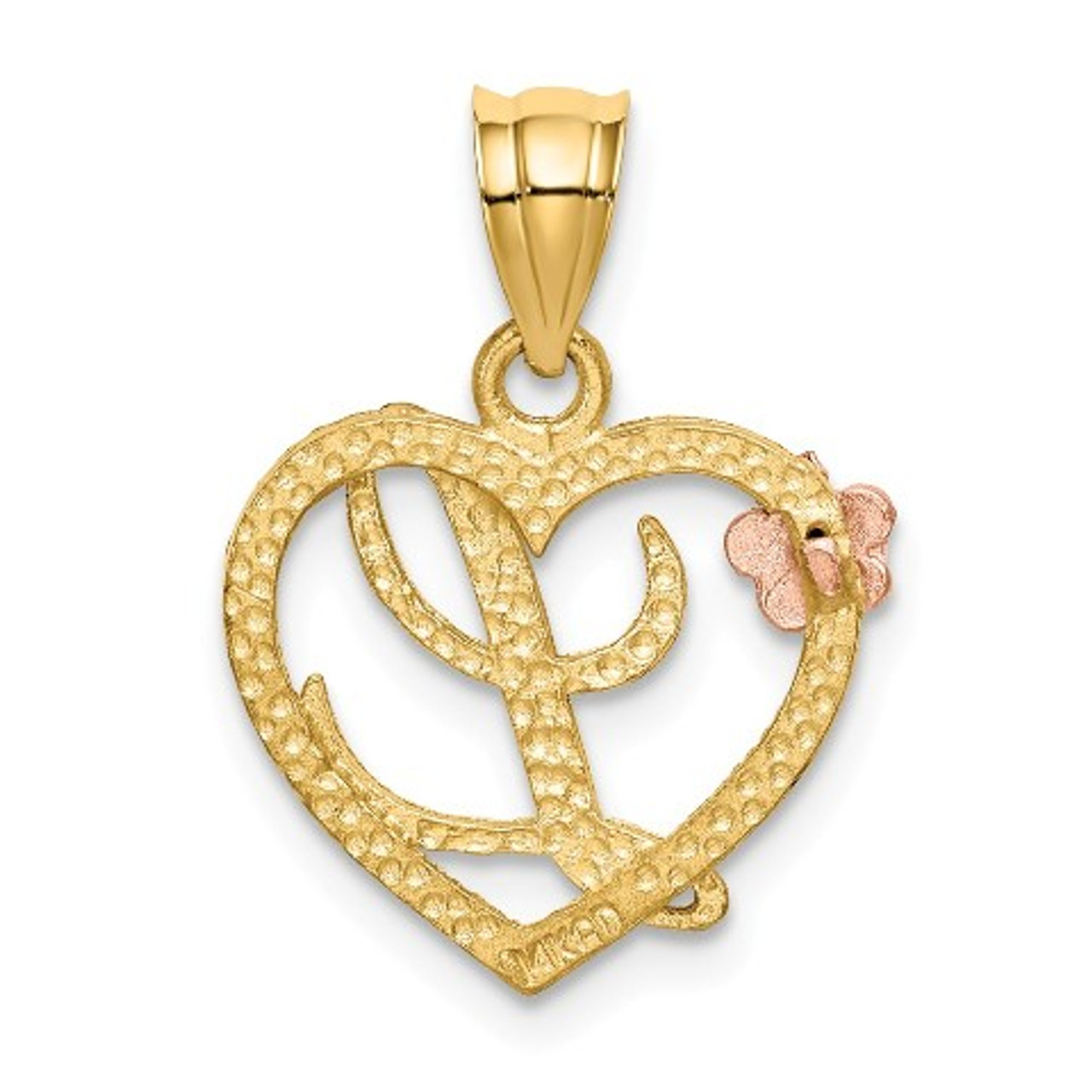 14K Two-tone Gold Initial Letter L In Heart Charm Pendant