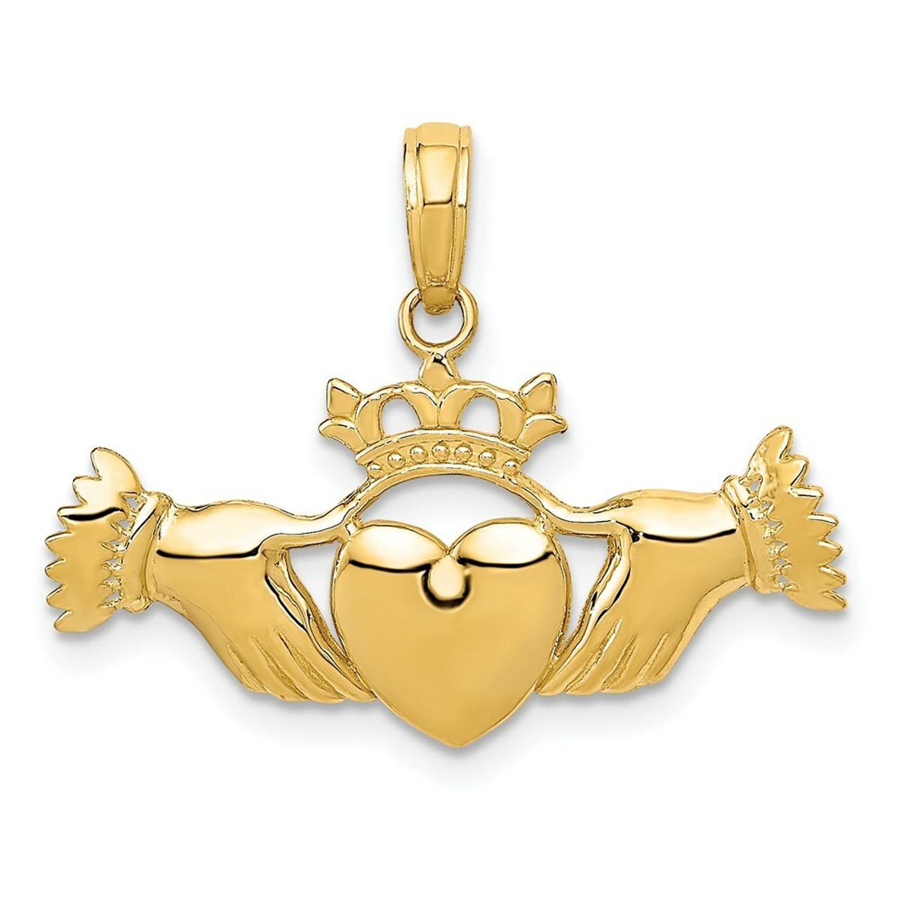 14K Yellow Gold Solid Polished Flat-Backed Claddagh Pendant - (A84-581)