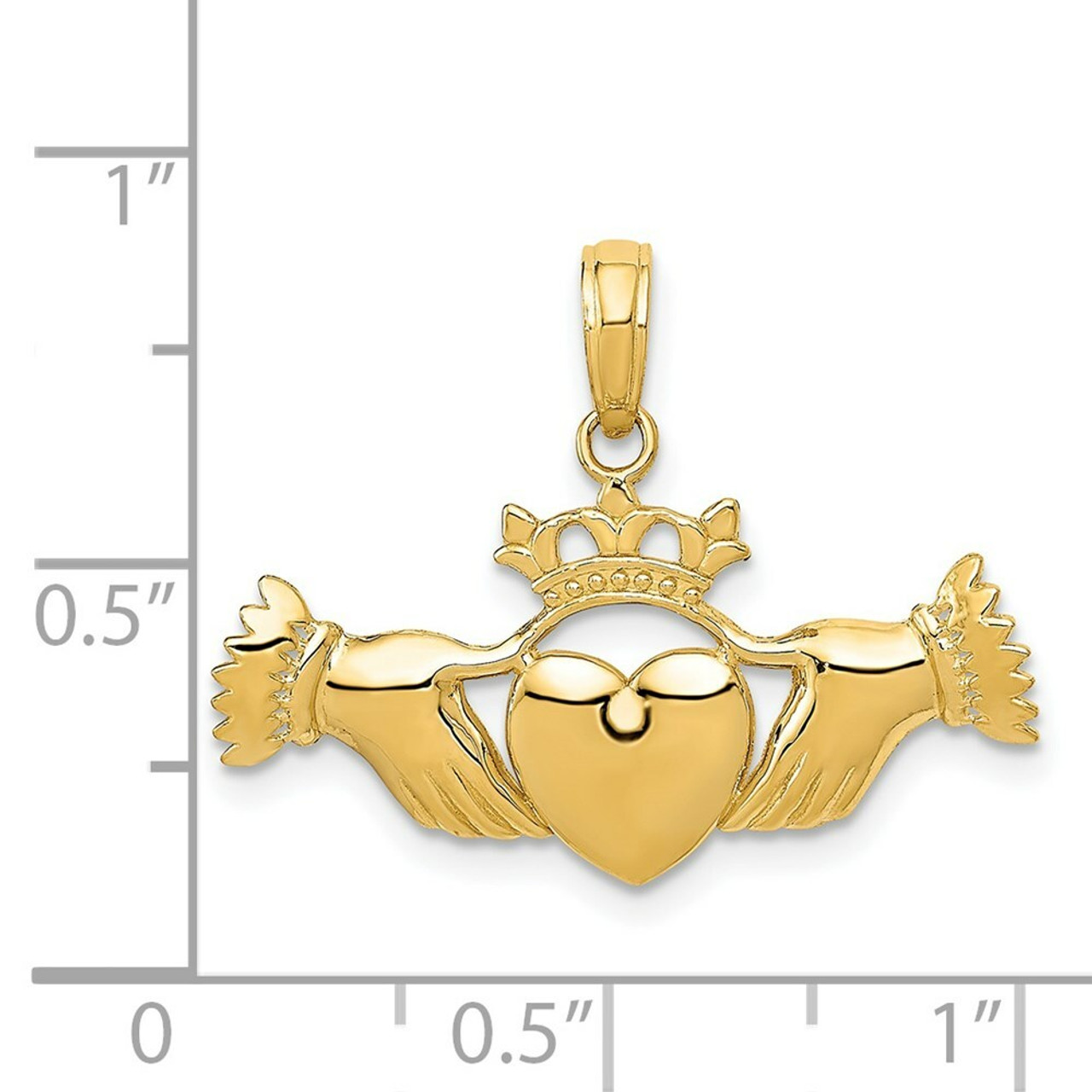 14K Yellow Gold Solid Polished Flat-Backed Claddagh Pendant - (A84-581)