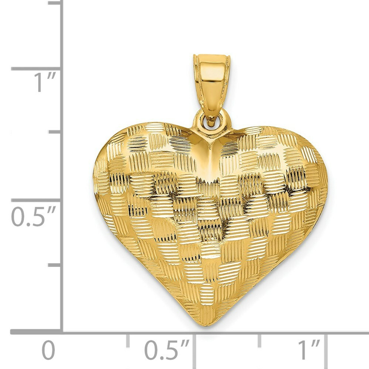 14K Yellow Gold Textured Puff Heart Pendant - (A84-924)